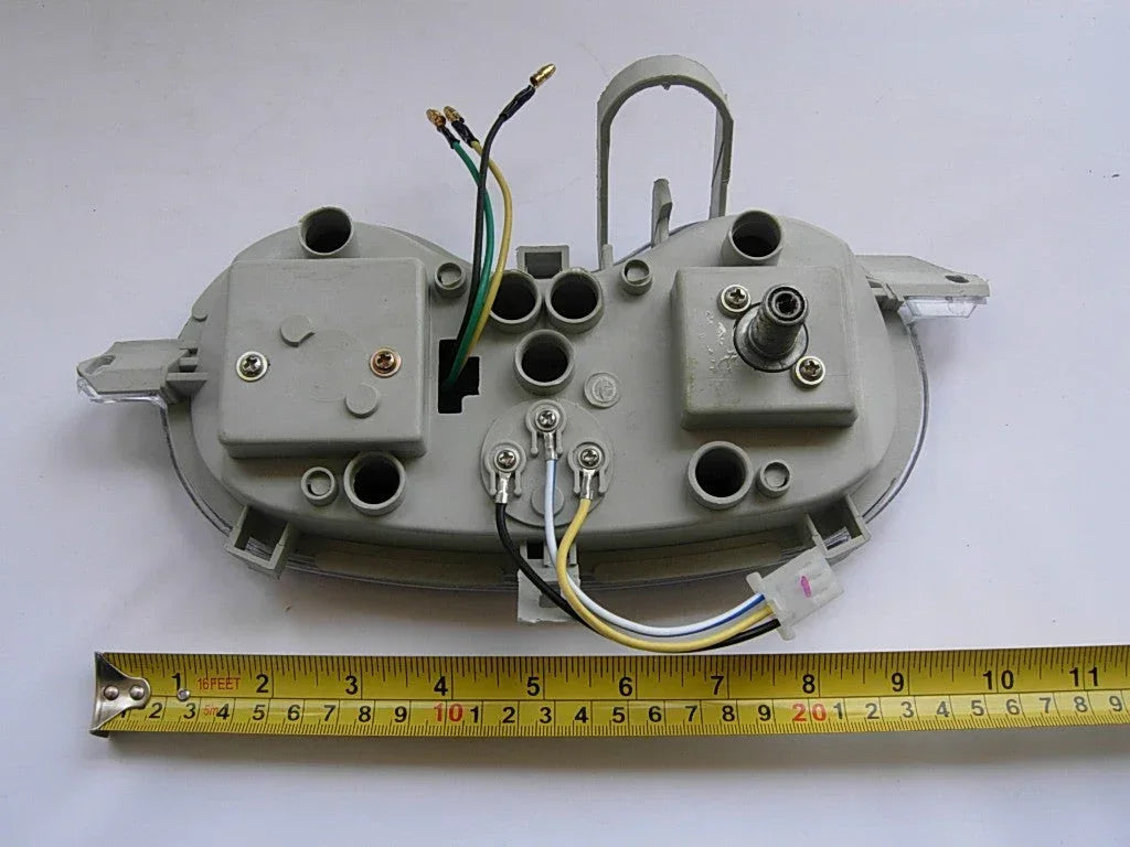 Speedometer assembly MC-04-150-S for GY6 50cc and 150cc scooters, showing the instrument panel and mounting hardware.