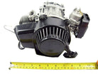 47cc 2-stroke mini pocket bike engine with pull start and carburetor, measured with tape