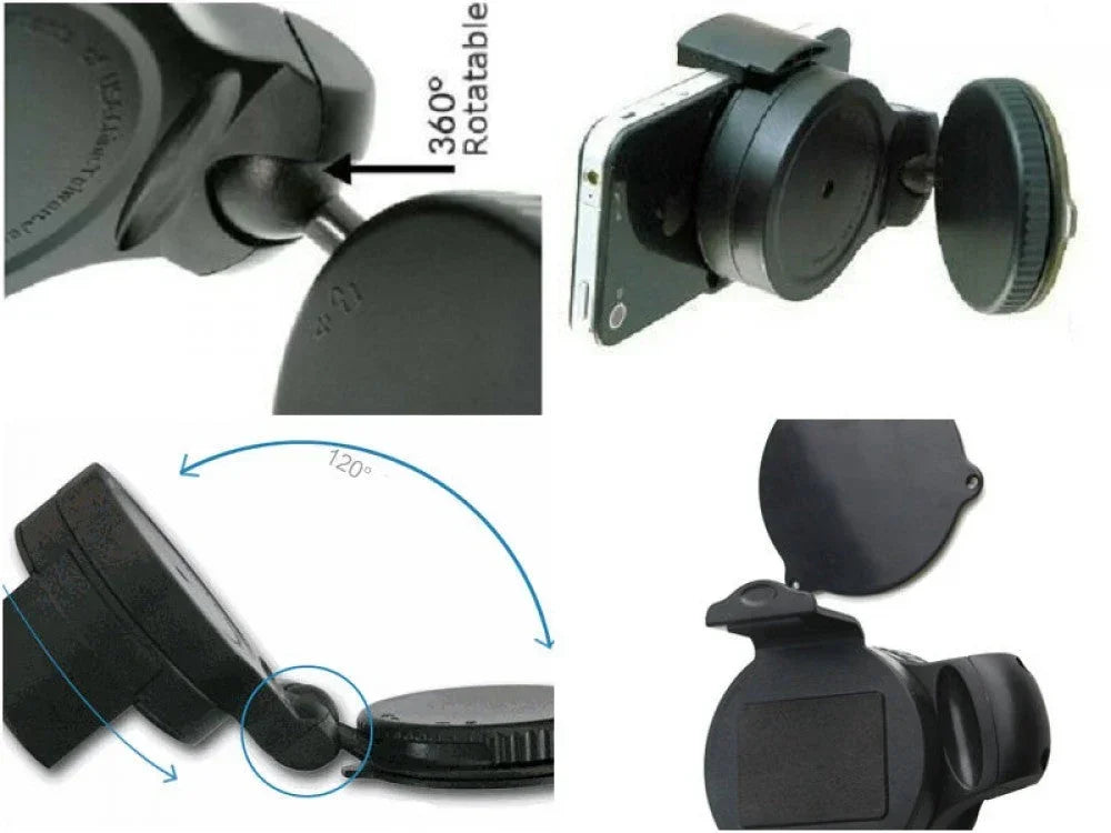 Universal 360-degree rotating car mount holder for windshield, compatible with various devices, by vendor-unknown.